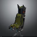 Airplane Seat Interior With Green Cushion Black Frame And Safety Components