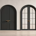 Black Arched Double Doors With Golden Handles And Glass Panels Interior