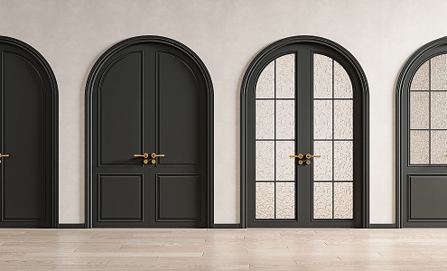 French Double Door Glass Door Wooden Door Arched Double Door Glass Double Door 3d model