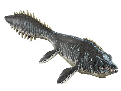Prehistoric Aquatic Reptile Mosasaur With Long Body Dorsal Spines And Striped Pattern 3d model