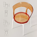 Modern Orange Transparent Acrylic Leisure Chair With White Legs And Armrest Design
