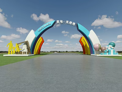 Colorful Arch Shaped Activity Gateway With Human Figure Sculptures Balloons And Songhewan 3d model