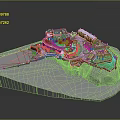 Ancient Architecture 3D Model on Cliff with Courtyard Pathways and Green Areas