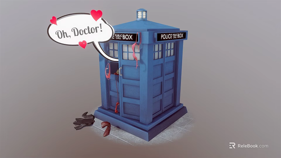 Blue Police Box Public Facility With Nearby Shoes And Gloves 3d model 