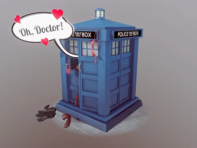 Blue Police Box Public Facility With Nearby Shoes And Gloves 3d model