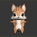 Cute Cartoon Small Animal Character 3D Model With Orange Fur And Green Eyes Standing Pose