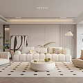 Elegant Modern Living Room Interior With White Sofa Round Coffee Table And Geometric Rug