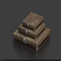 Stacked Leather Texture Storage Boxes With Metal Clasps And Decorative Borders For Home Organization