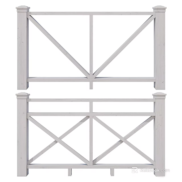 Sturdy White Railings Featuring Cross Pattern Horizontal Bars And Decorative Posts Design 3d model