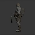 Detailed Game Movie Character Full Body In Armored Suit With Gas Mask And Weapon