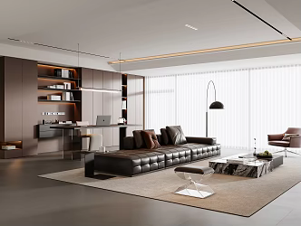 Modern Italian Living Room Modern Living Room Horizontal Hall Sofa Coffee Table Combination Desk and Chair Combination Bookcase Leather Sofa Without Main Lamp Living Room Lawrence Sofa 3d model