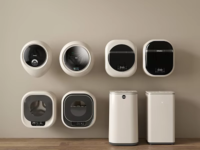 Modern Washing Machines With Wall Mounted And Floor Standing Designs In White 3d model