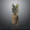 Fresh Ripe Pineapple With Leafy Top And Textured Fruit Body On Dark Background