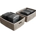 Folded Gray Towels with Black Bands in Two Wicker Baskets 3d model