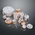 Elegant Ceramic Tea Set With Teapot Cups Plates And Lidded Containers