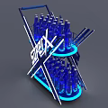 Multi Tiered Display Rack With SPIRIT X Sign Blue Bottles And Illuminated LED Strips
