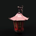 Traditional Pink Lantern Chandelier with Metal Bracket Glass Panels and Vintage Design