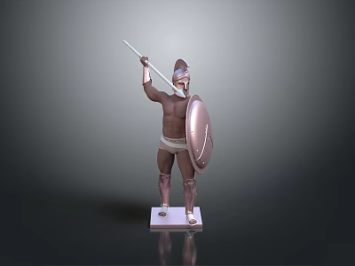 Ancient Warrior With Spear Shield And Armor Standing On Base 3d model