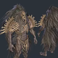 Two Humanoid Creatures With Long Shaggy Hair Skeletal Armor And Muscular Bodies