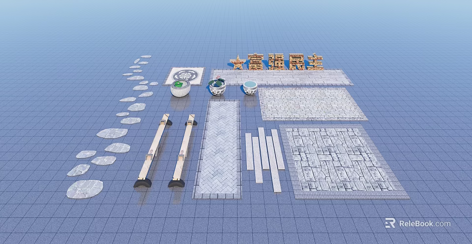 Garden Path Paving With Circular Stones Strip Designs And Various Patterns 3d model