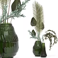 Green Glass Vase Ornamental Decor Set With Natural Plant Branches And Leaves