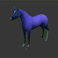 Shiny Blue Horse 3D Model With Reflective Surface Standing On Gray Background
