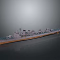 Realistic Warship Water Transport 3D Model With Deck Turrets And Smokestacks