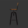 Modern Orange Wooden Swivel Bar Stool With Round Seat Backrest And Black Metal Frame