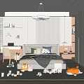 Cozy Modern Kids Room Interior With Bed Stuffed Toys Rug Bookshelf And Chandelier