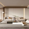Modern Living Room Interior With Beige Sofa Brown Armchair And Marble Coffee Table
