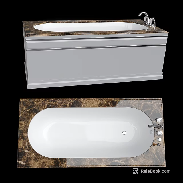 Modern White Bathtub Interior Design With Marble Surround And Chrome Fixtures 3d model 