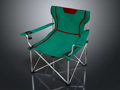 Stylish Green Folding Lounge Chair With Red Accents And Metal Frame Design 3d model
