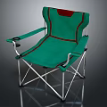 Stylish Green Folding Lounge Chair With Red Accents And Metal Frame Design