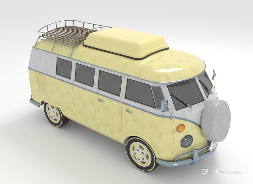 Yellow Vintage Retro Van with Roof Rack and Classic Exterior Design 3d model 