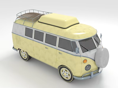Yellow Vintage Retro Van with Roof Rack and Classic Exterior Design 3d model