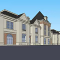 European Style Commercial Street With Multi Story Building Pointed Tower Arched Windows And Elegant Facade