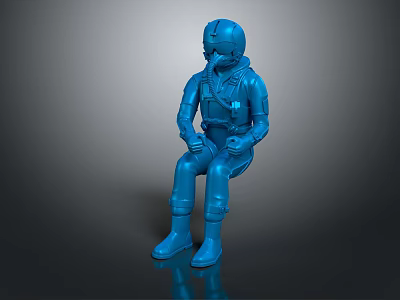 Blue Astronaut Figure In Sitting Pose With Helmet And Gear Details 3d model