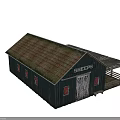 Rustic Sheep Barn Exterior With Weathered Brown Roof Dark Green Walls Wooden Porch And Fence
