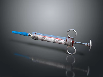 Stainless Steel Medical Syringe Device With Blue Needle Tip For Clinical Injection Use 3d model