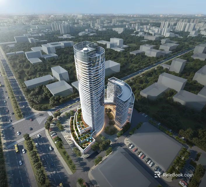 Modern High Rise Office Building in Urban City with Glass Curtain Wall and Contemporary Design 3d model 