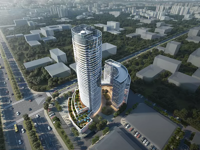 Modern High Rise Office Building in Urban City with Glass Curtain Wall and Contemporary Design 3d model