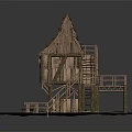 Wooden House Model With Multi Level Structure Stairs And Grass Area