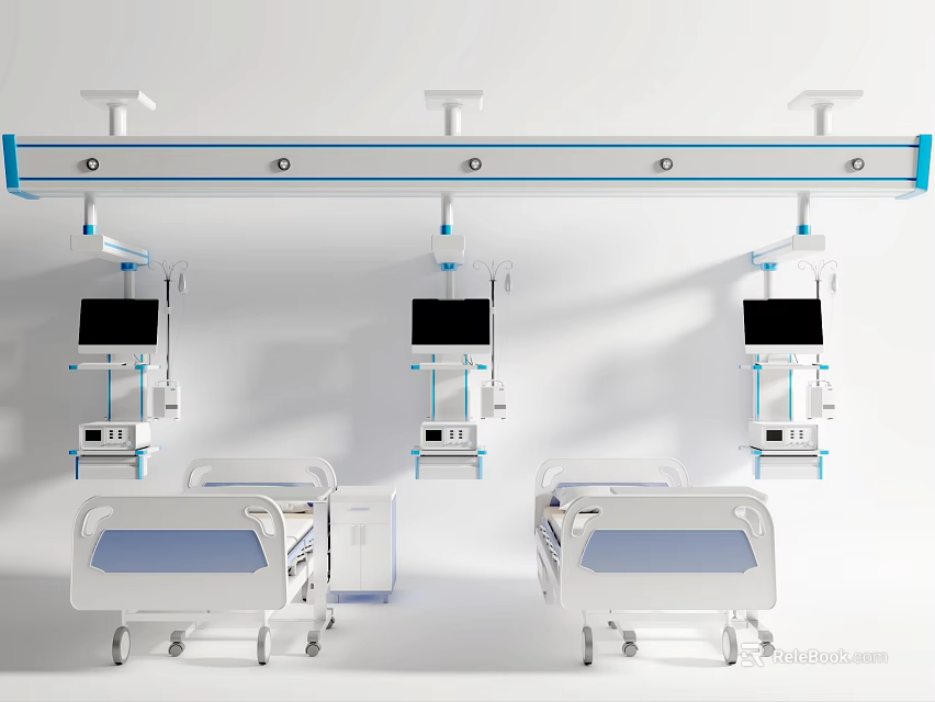 Medical Devices In Hospital Ward With Beds And Pendant Display Systems 3d model 