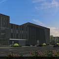 Modern Office Building With Glass Curtain Walls Multiple Structures Road Vehicles And Greenery