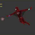 Black Superhero In Flying Pose With White Spider Symbol And Web Shooter