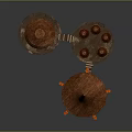 Playful Cartoon Scene With Brown Containers Round Lids And Small Orange Base Parts