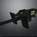 Military Heavy Duty Weapon With Twin Barrels Green Armor Mechanical Design And Yellow Sign