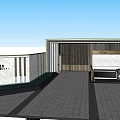 Modern Entrance Gate Design With Wooden Panels Glass Railing And Paved Courtyard