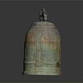 Ancient Bronze Bell Musical Instrument With Rusted Patina And Intricate Carved Designs