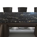 Modern Dining Table With Textured Top Six Black Chairs And Stylish Black Legs